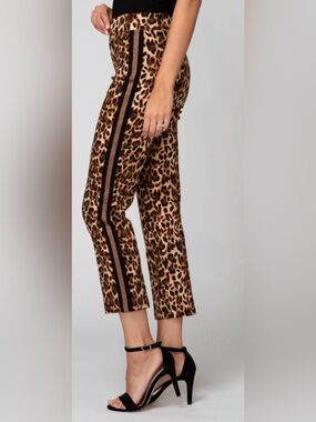 NWT JOSEPH RIBKOFF LDS PANT Leopard Print Side-Stripe Wide-Leg Pants - Brown